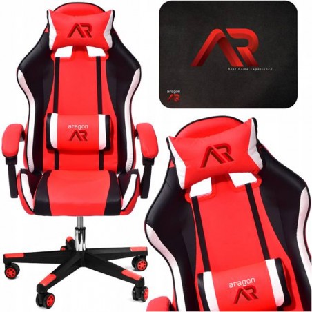 FOTEL GAMINGOWY CZERWONO - CZARNY + PODKŁADKA