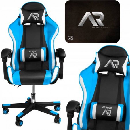FOTEL GAMINGOWY NIEBIESKO - CZARNY + PODKŁADKA